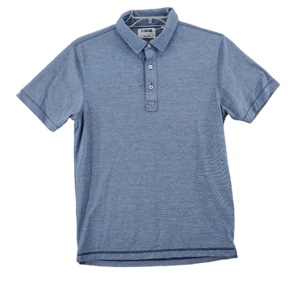 Linksoul Polo Shirt Mens S Gray Pin Stripe Short Sleeves Tempus Fugit Cotton - Picture 12 of 13